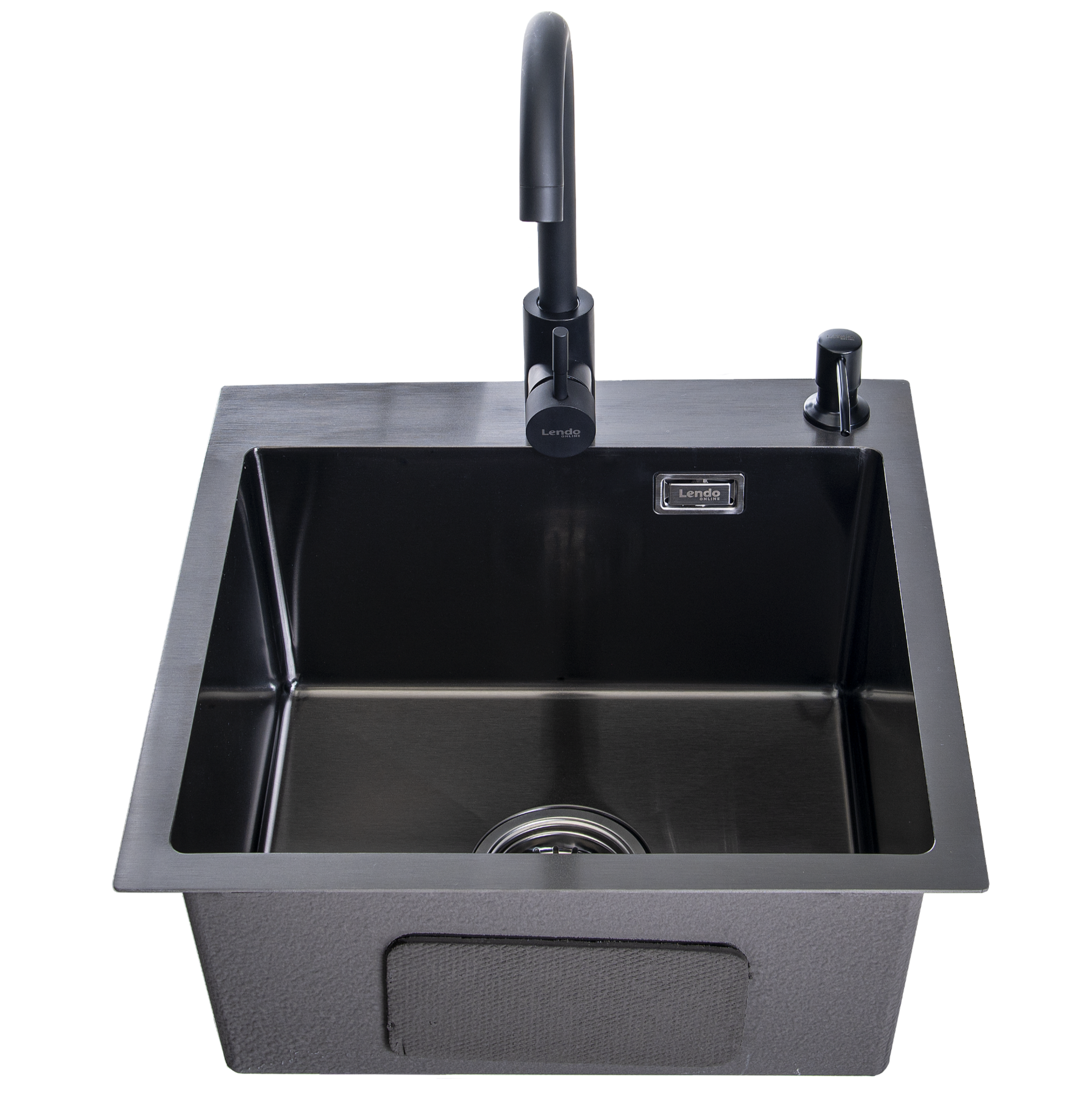 Lendo Online Spoelbak met keukenkraan en zeepdispenser 44x44x20cm zwart RVS