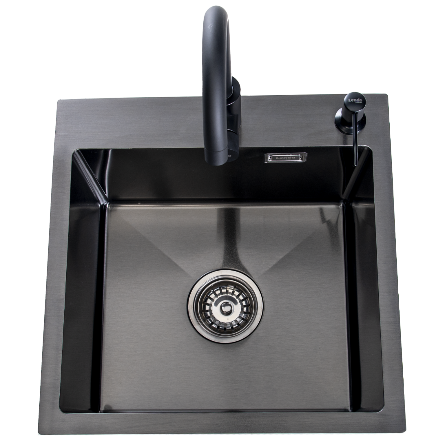 Lendo Online Spoelbak met keukenkraan en zeepdispenser 44x44x20cm zwart RVS