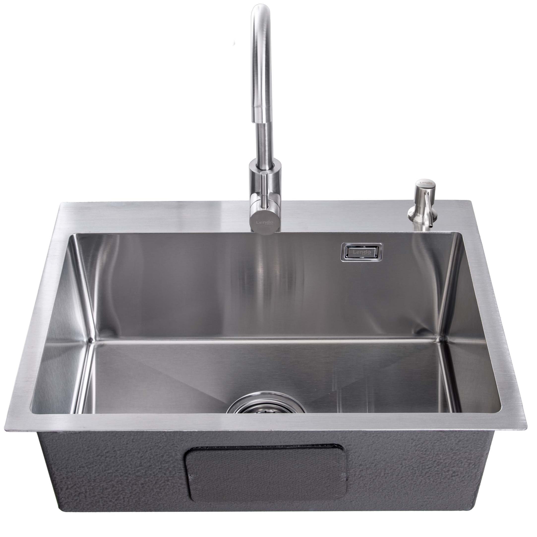 Lendo Online Spoelbak met keukenkraan en zeepdispenser 59x44x20cm zilver RVS