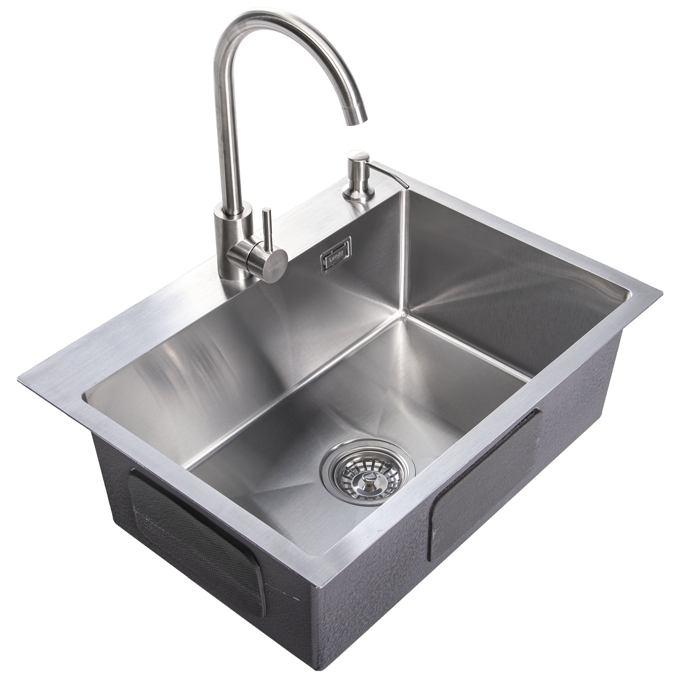 Lendo Online Spoelbak met keukenkraan en zeepdispenser 59x44x20cm zilver RVS