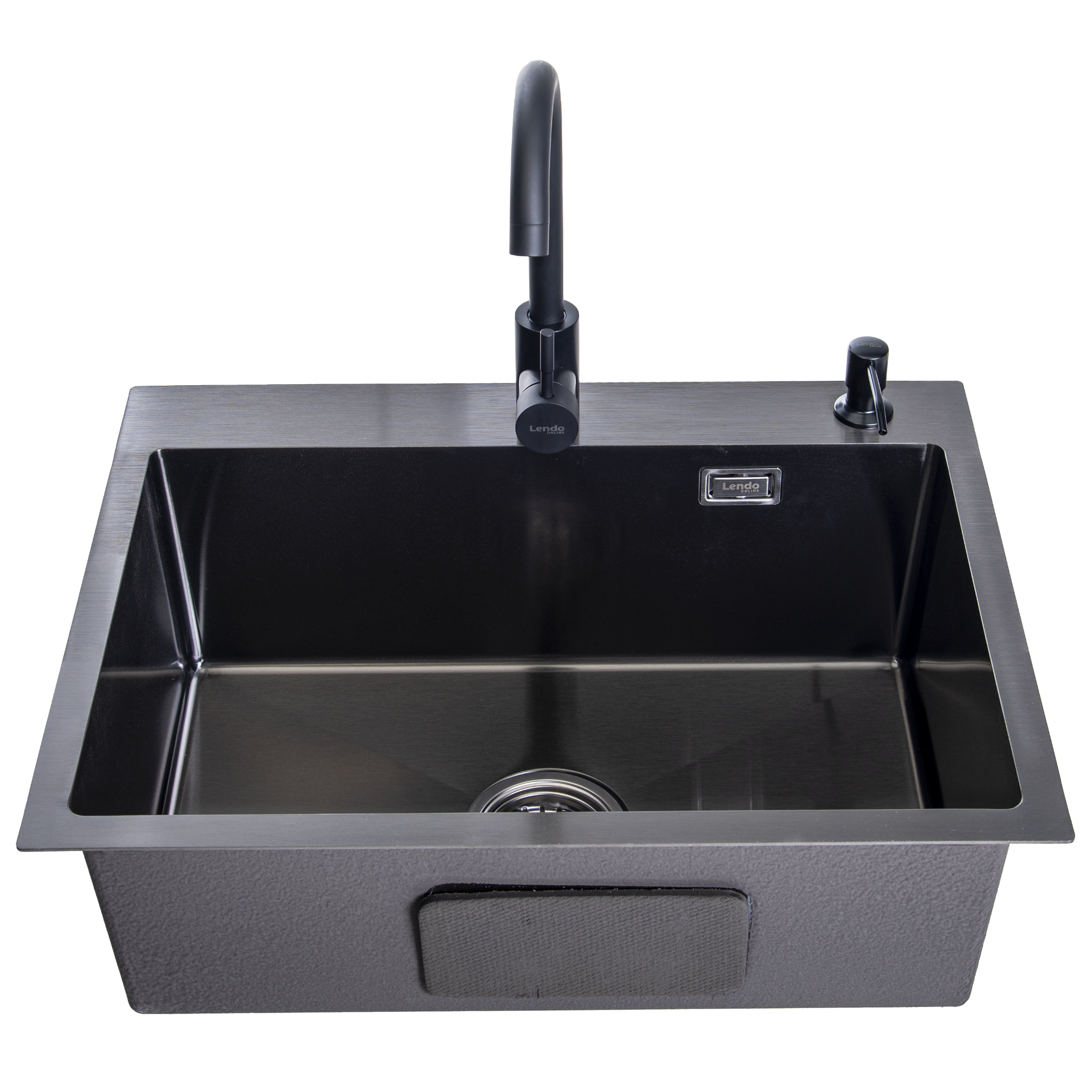 Lendo Online Spoelbak met keukenkraan en zeepdispenser 59x44x20cm zwart RVS