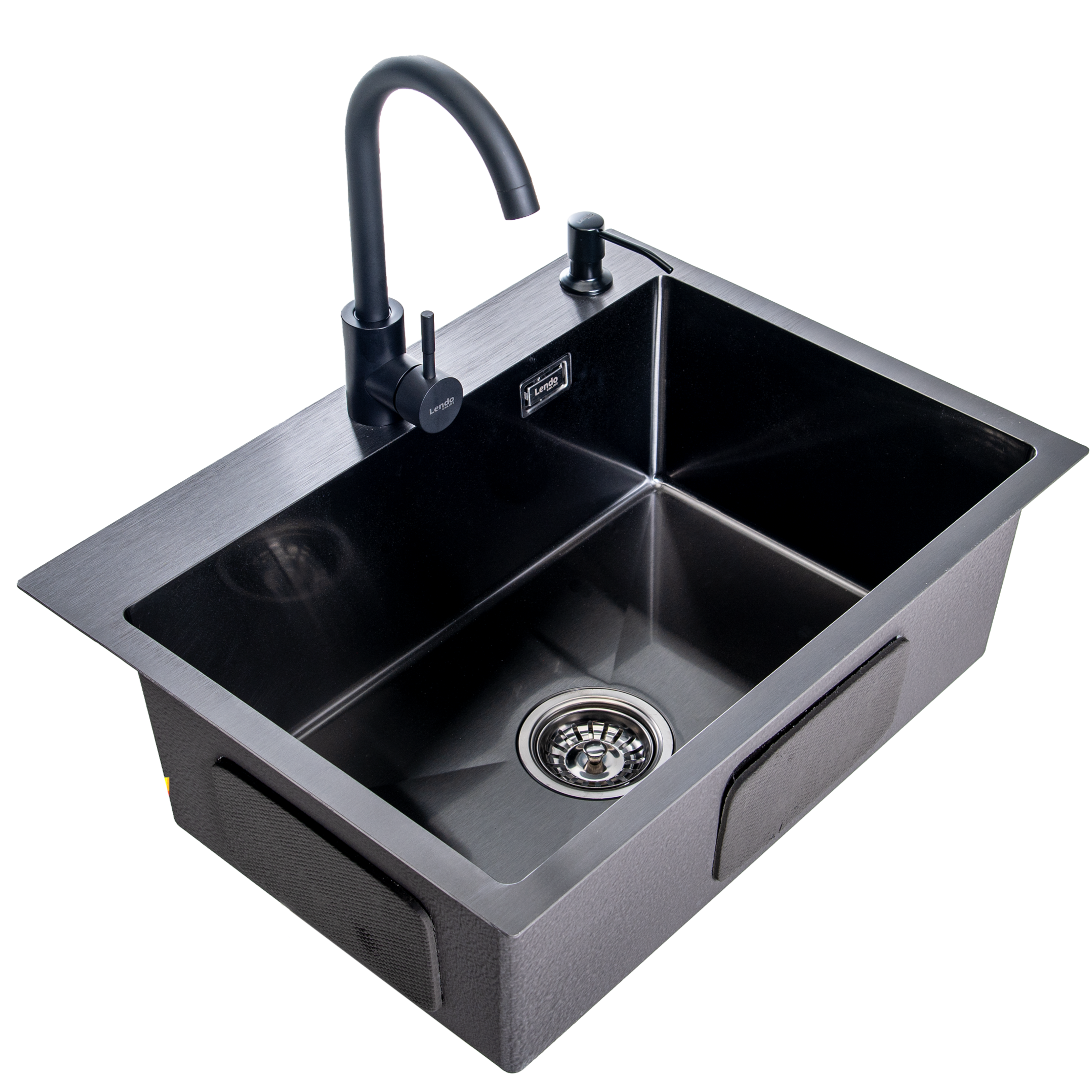 Lendo Online Spoelbak met keukenkraan en zeepdispenser 59x44x20cm zwart RVS