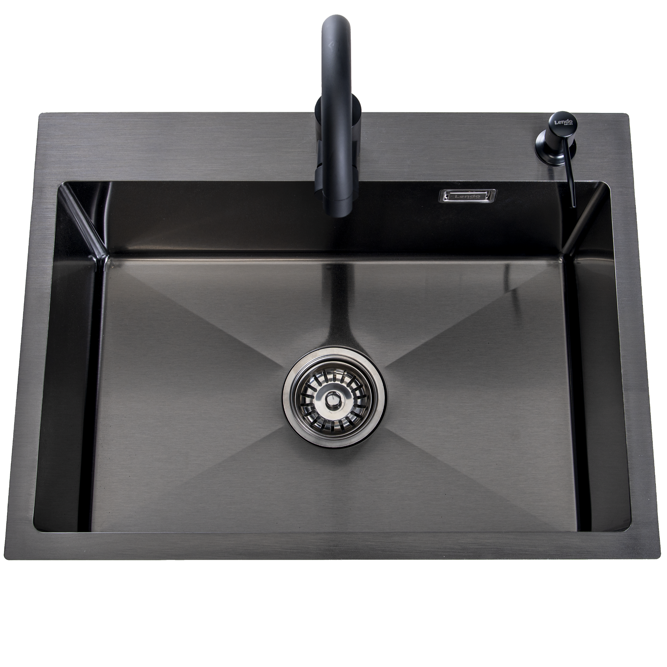 Lendo Online Spoelbak met keukenkraan en zeepdispenser 59x44x20cm zwart RVS