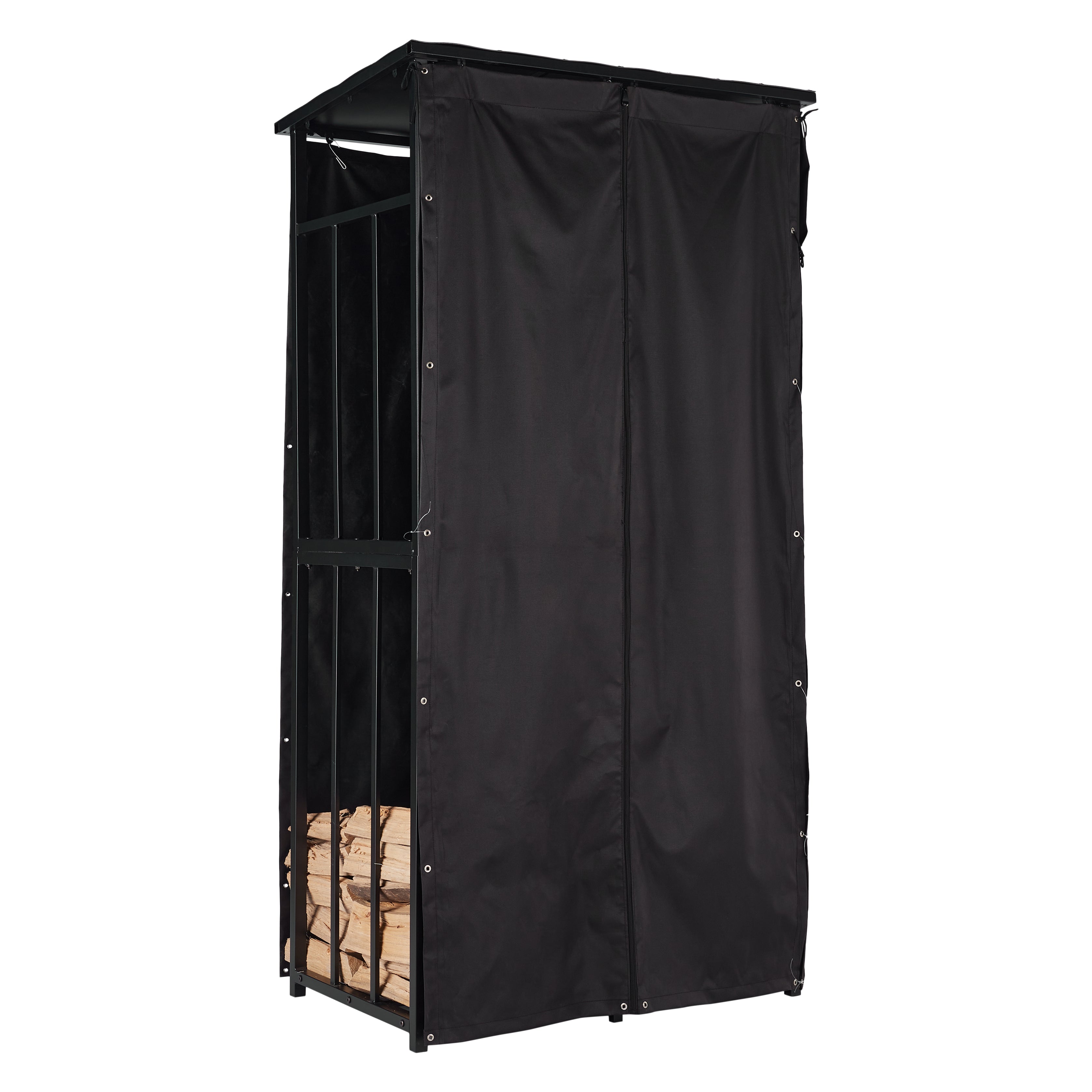 Lendo Online Brandhoutrek met dak 90x60x180cm draagtas zwart metaal