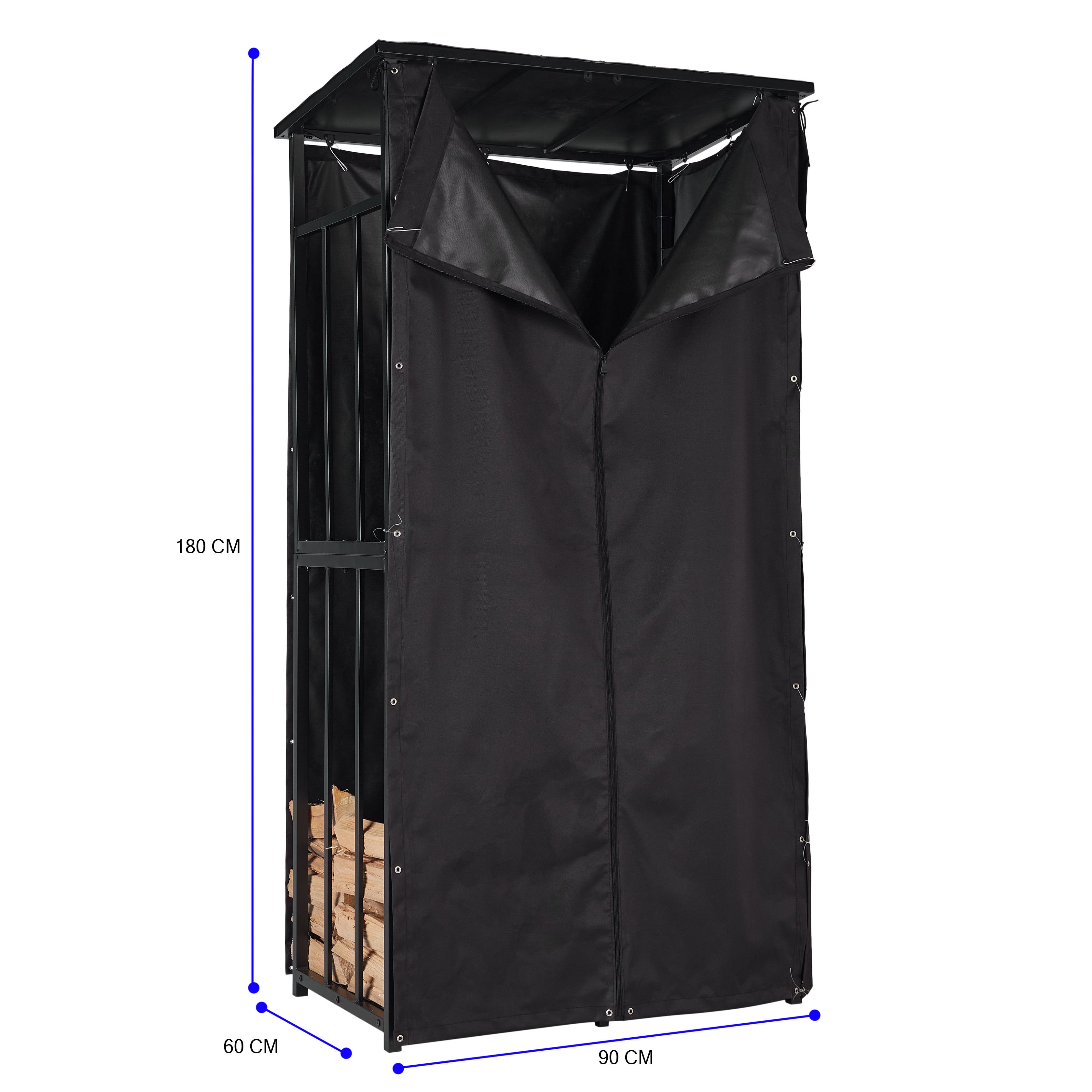 Lendo Online Brandhoutrek met dak 90x60x180cm draagtas zwart metaal