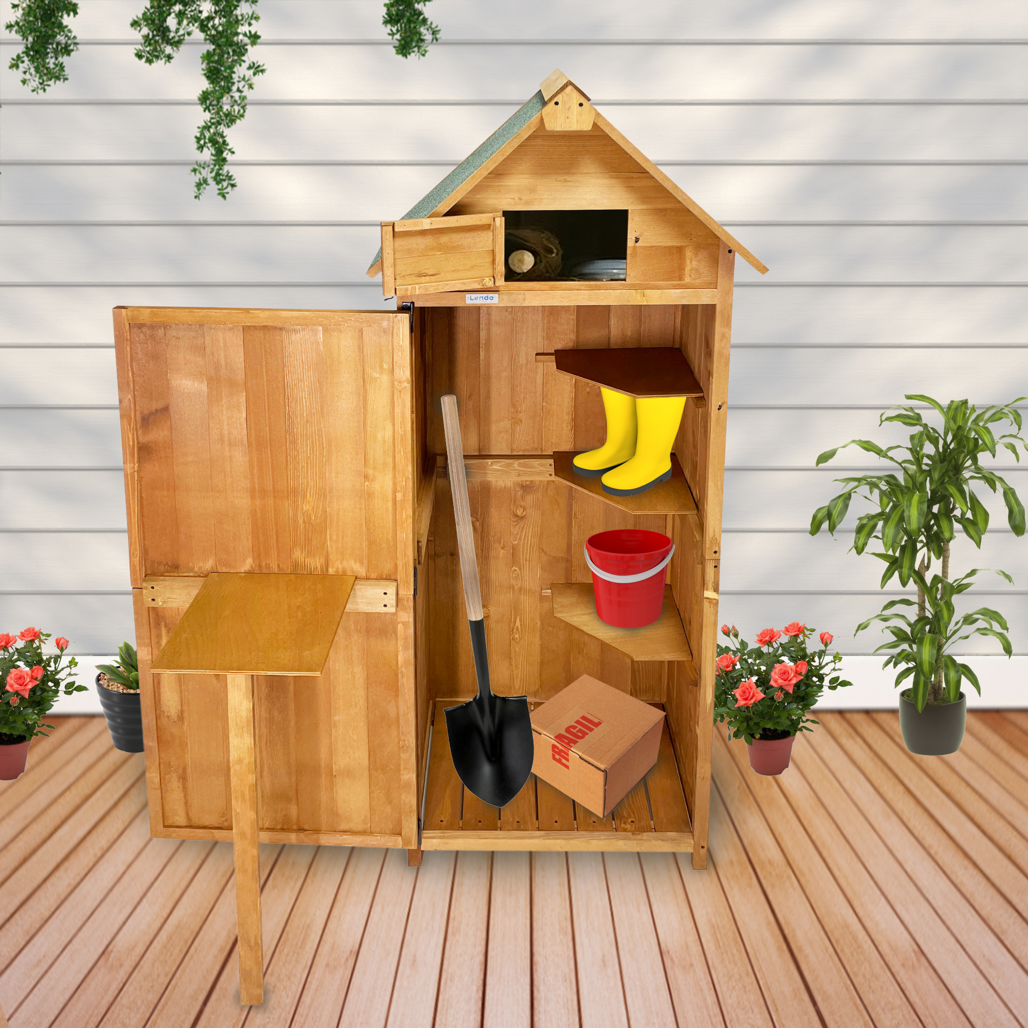 Lendo Online Gereedschapsschuur 74,5x50x180 cm vurenhout bruin