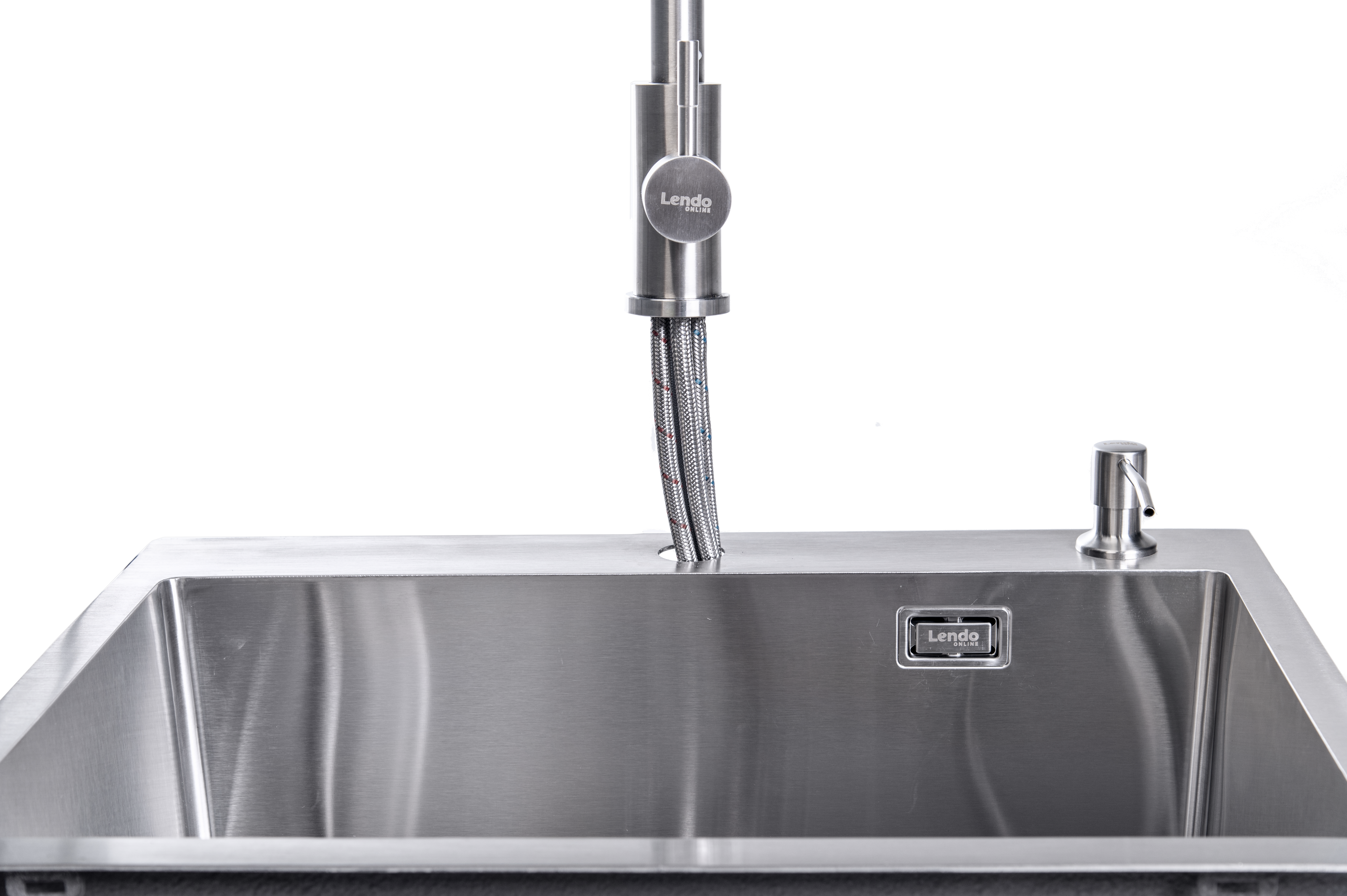 Lendo Online Spoelbak met keukenkraan en zeepdispenser 44x44x20cm zilver RVS