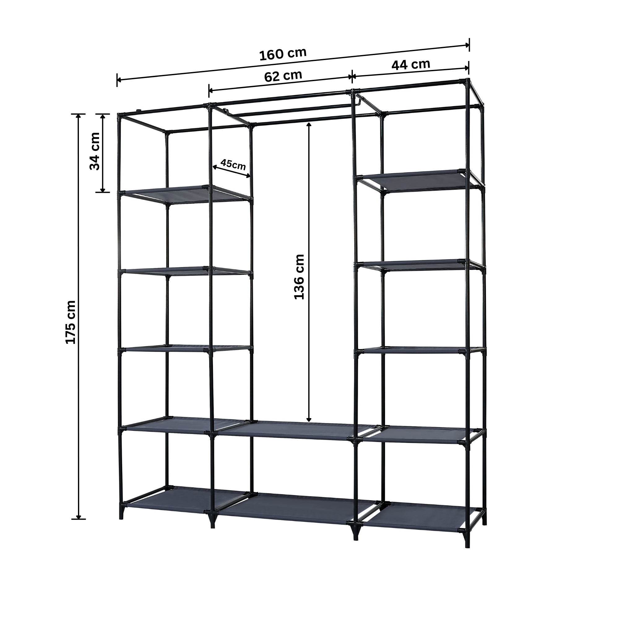 Lendo Online Kledingkast opvouwbaar 150x45x175cm zwart