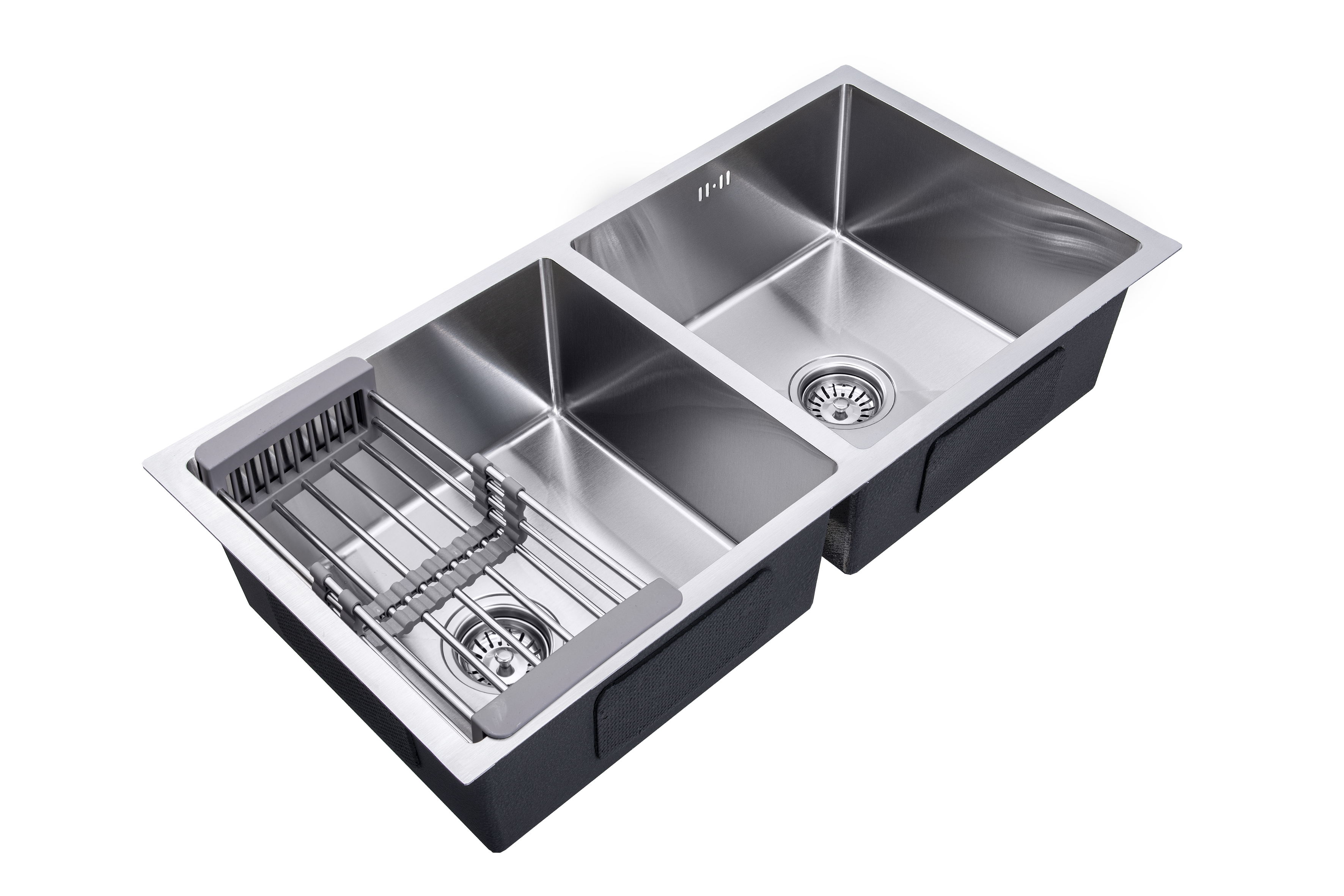 Lendo Online Dubbele Spoelbak met droogrek 87x44x20cm zilver RVS