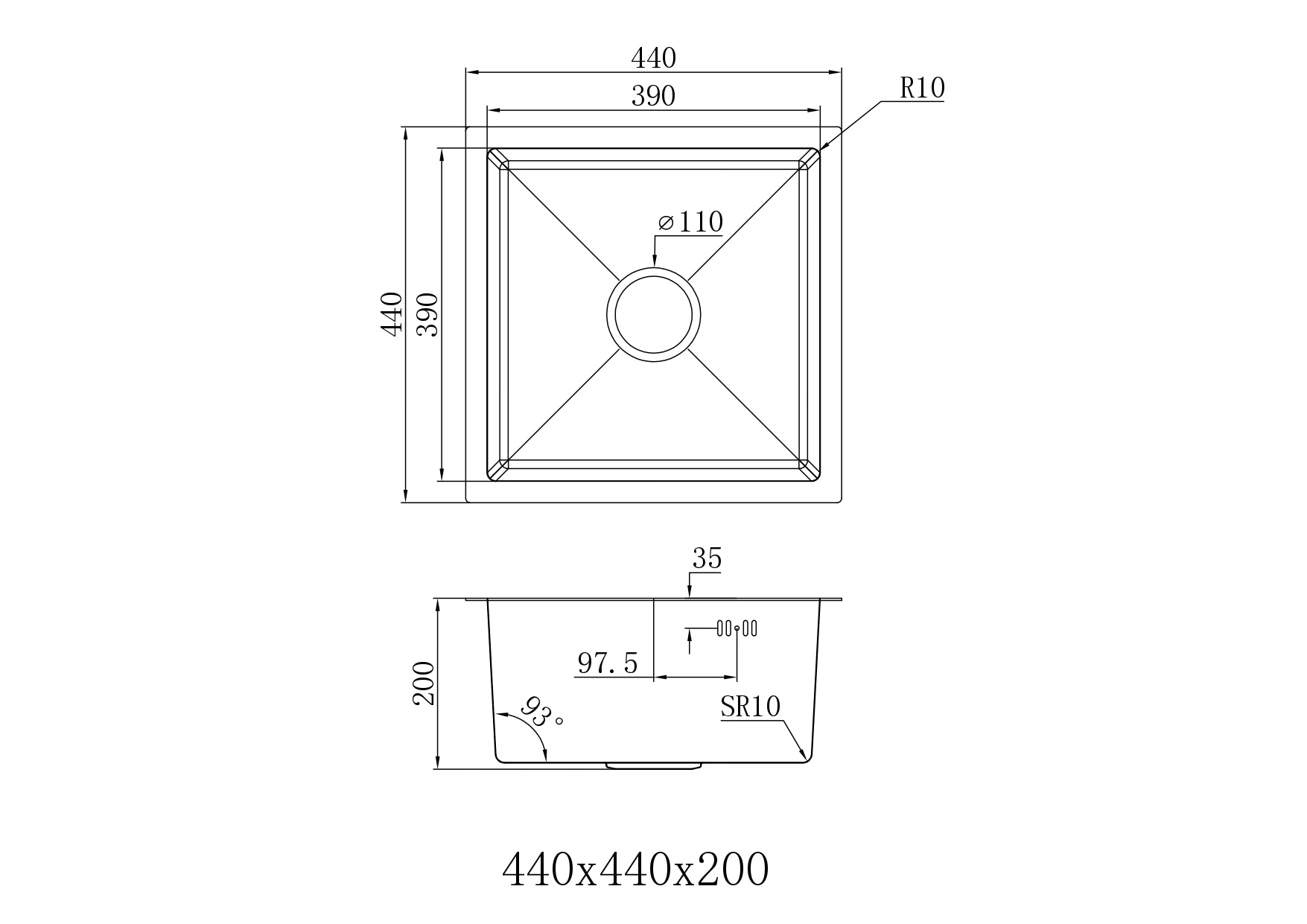 Lendo Online Spoelbak voor keuken 44x44x20cm zilver RVS