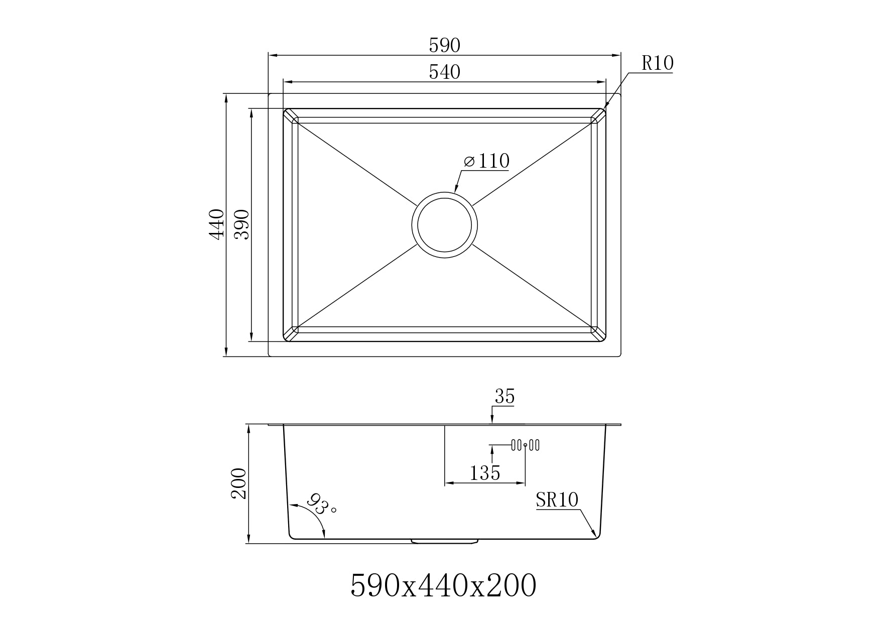 Lendo Online Spoelbak voor keuken 59x44x20cm zilver RVS