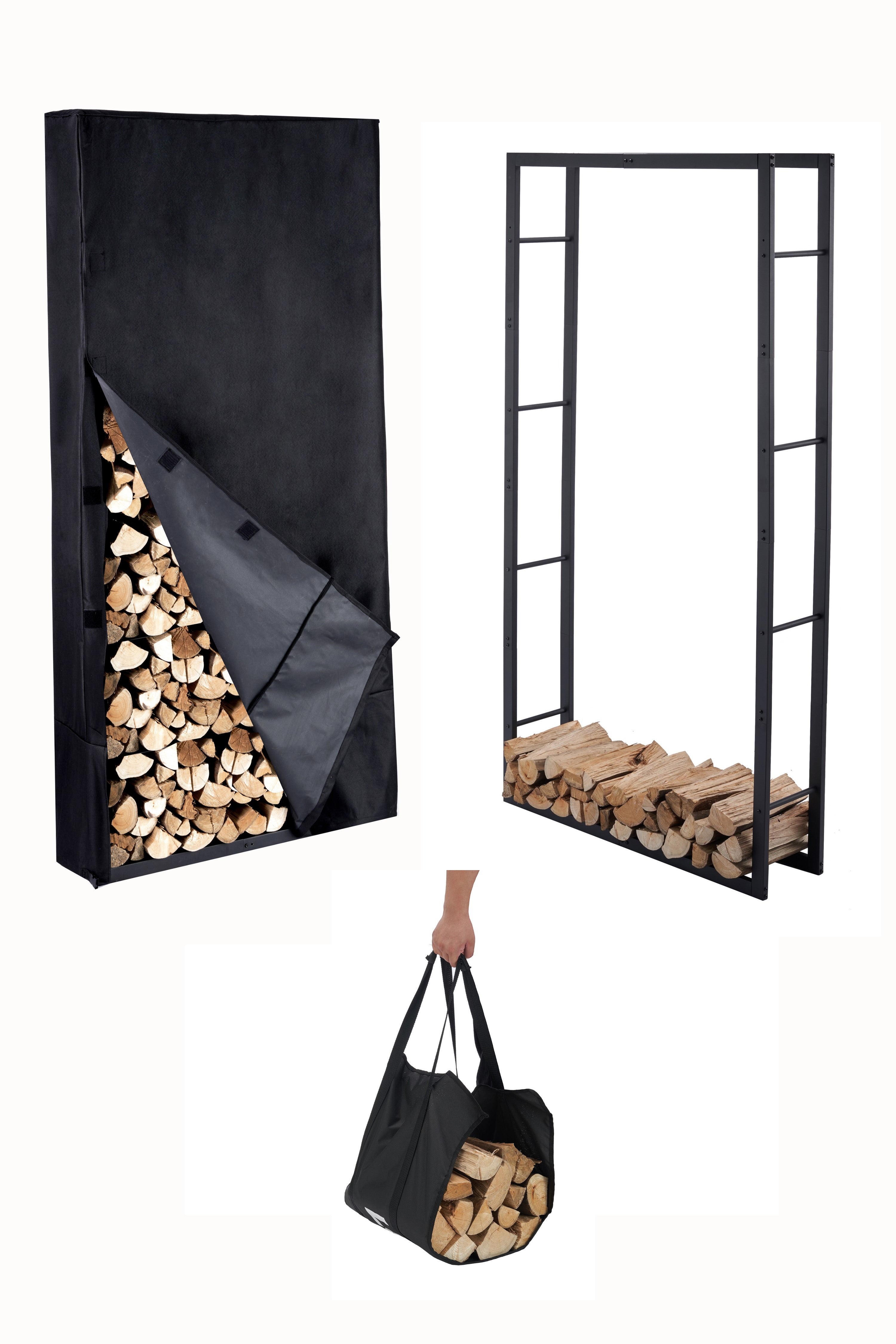 Lendo Online Support à bois de chauffage et housse de protection 100x25x196cm noir