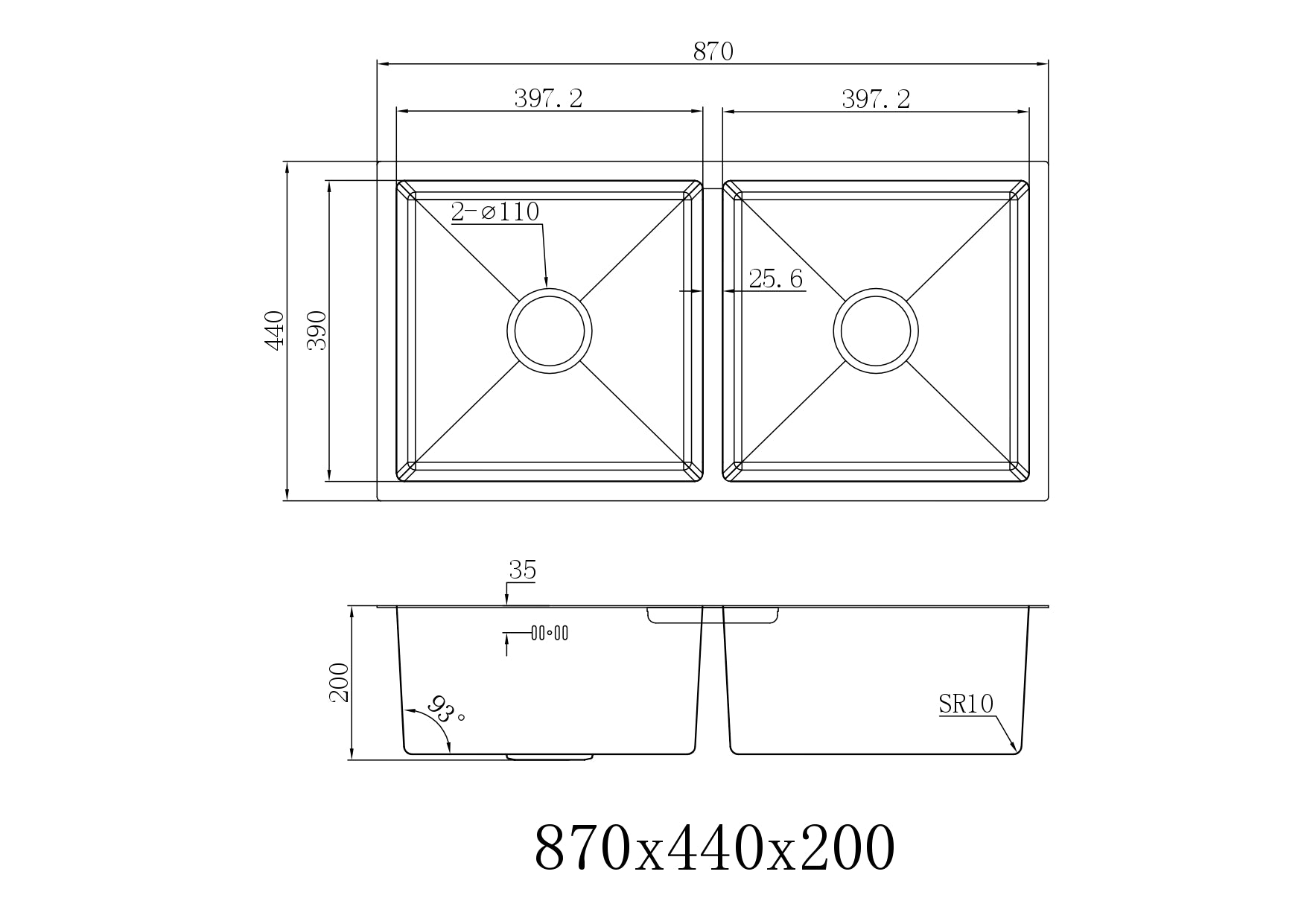 Lendo Online Dubbele Spoelbak voor keuken 87x44x20cm RVS