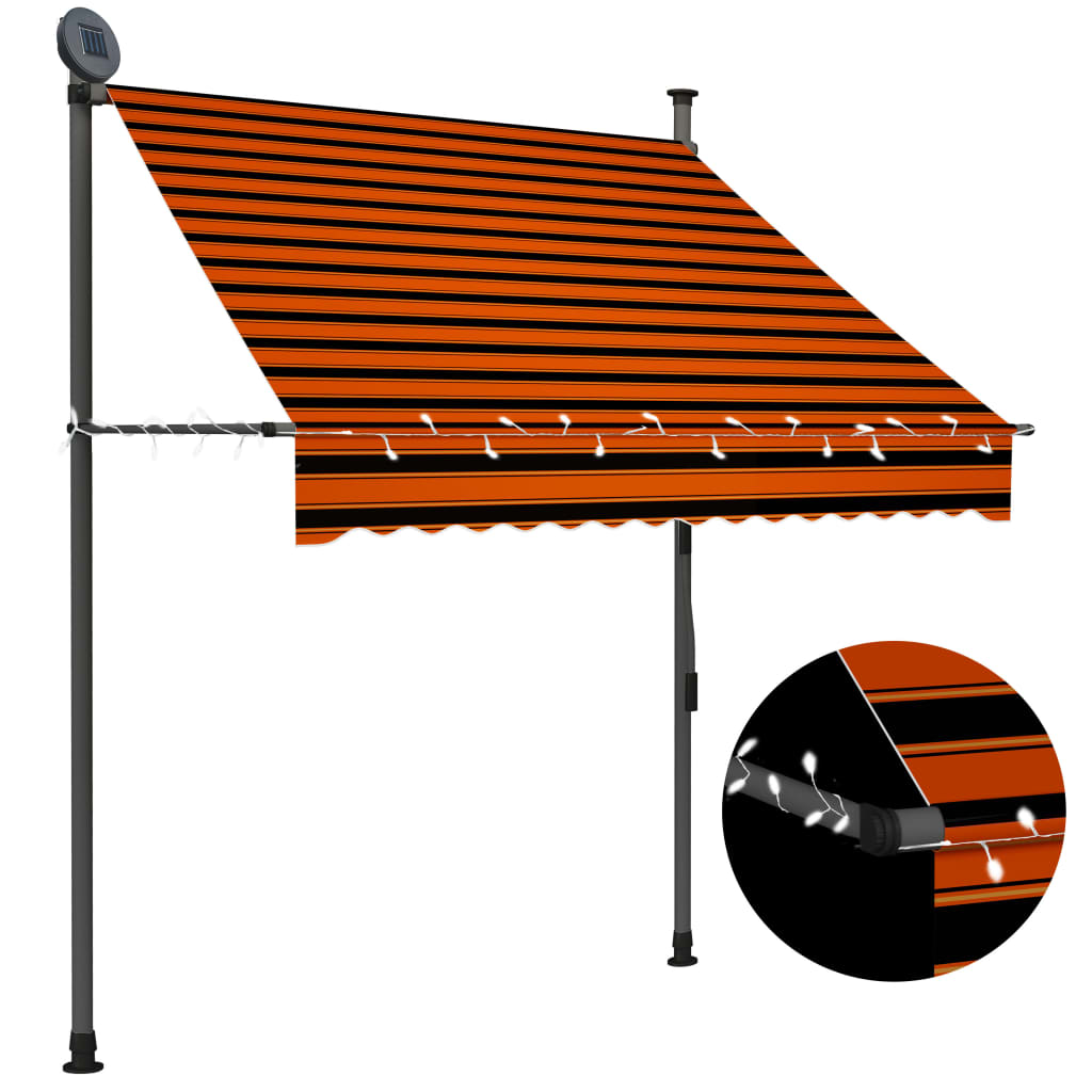 Luifel handmatig uittrekbaar met LED 150 cm oranje en bruin