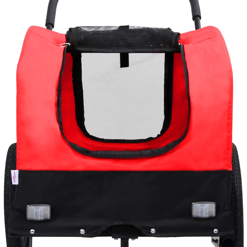 Huisdierenfietskar 2-in-1 aanhanger loopwagen rood en zwart