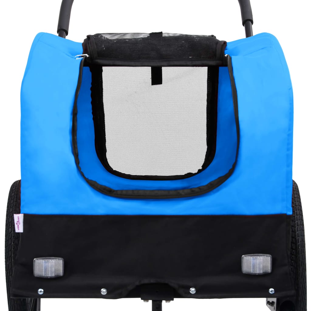 Huisdierenfietskar 2-in-1 aanhanger loopwagen blauw en zwart