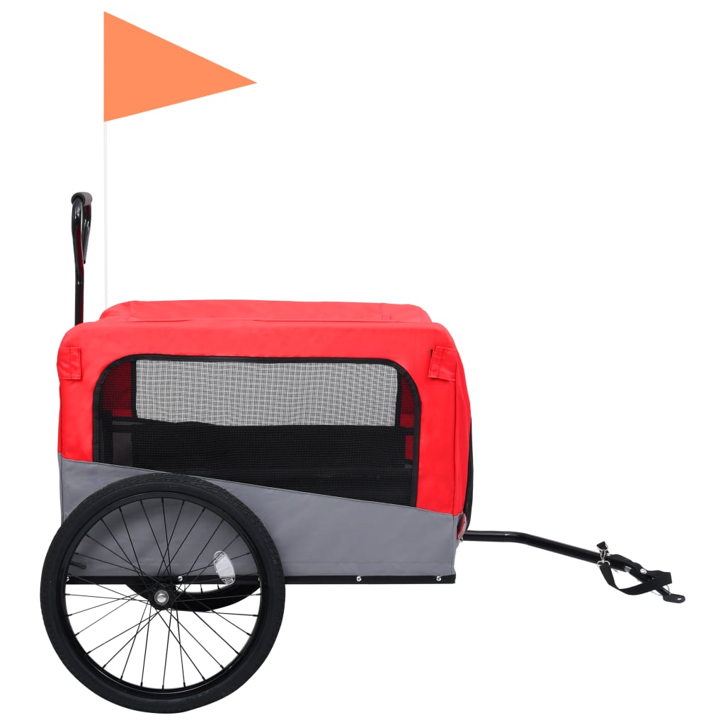 Huisdierenfietskar 2-in-1 aanhanger loopwagen rood en grijs