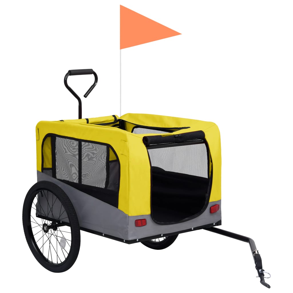 Huisdierenfietskar 2-in-1 aanhanger loopwagen geel en grijs