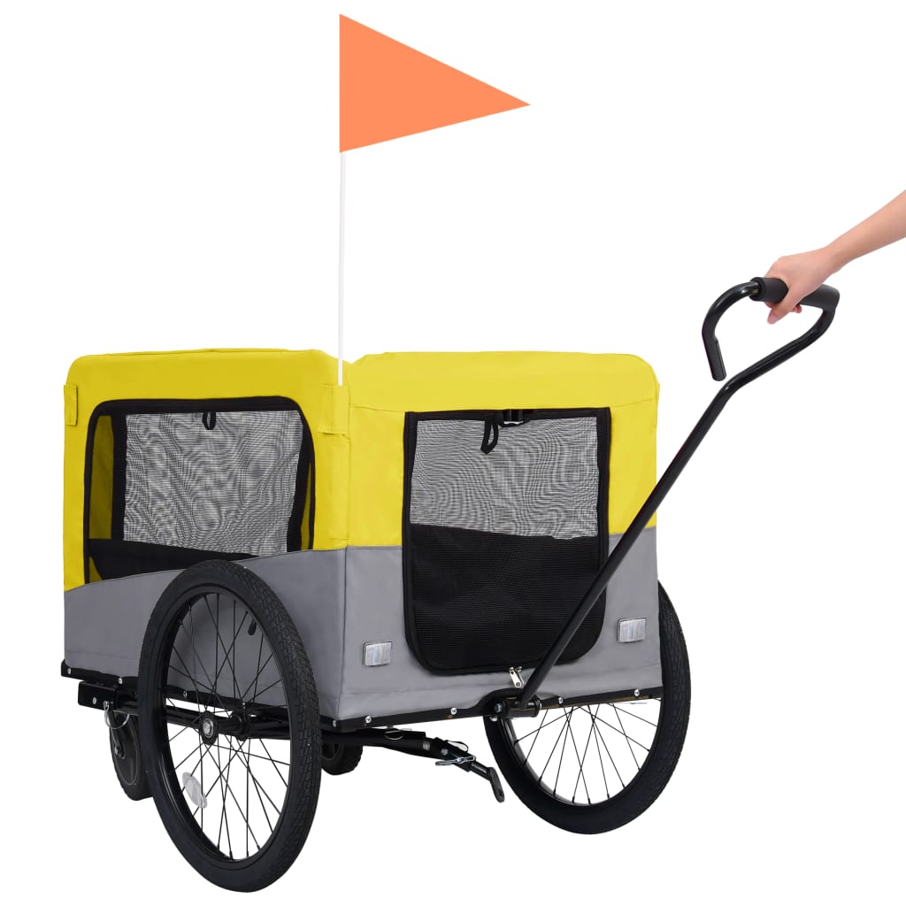 Huisdierenfietskar 2-in-1 aanhanger loopwagen geel en grijs