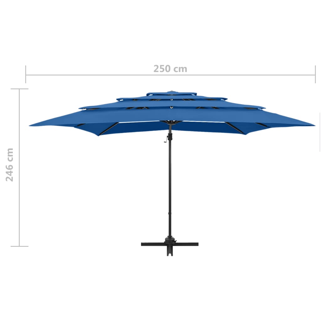 Parasol 4-laags met aluminium paal 250x250 cm azuurblauw
