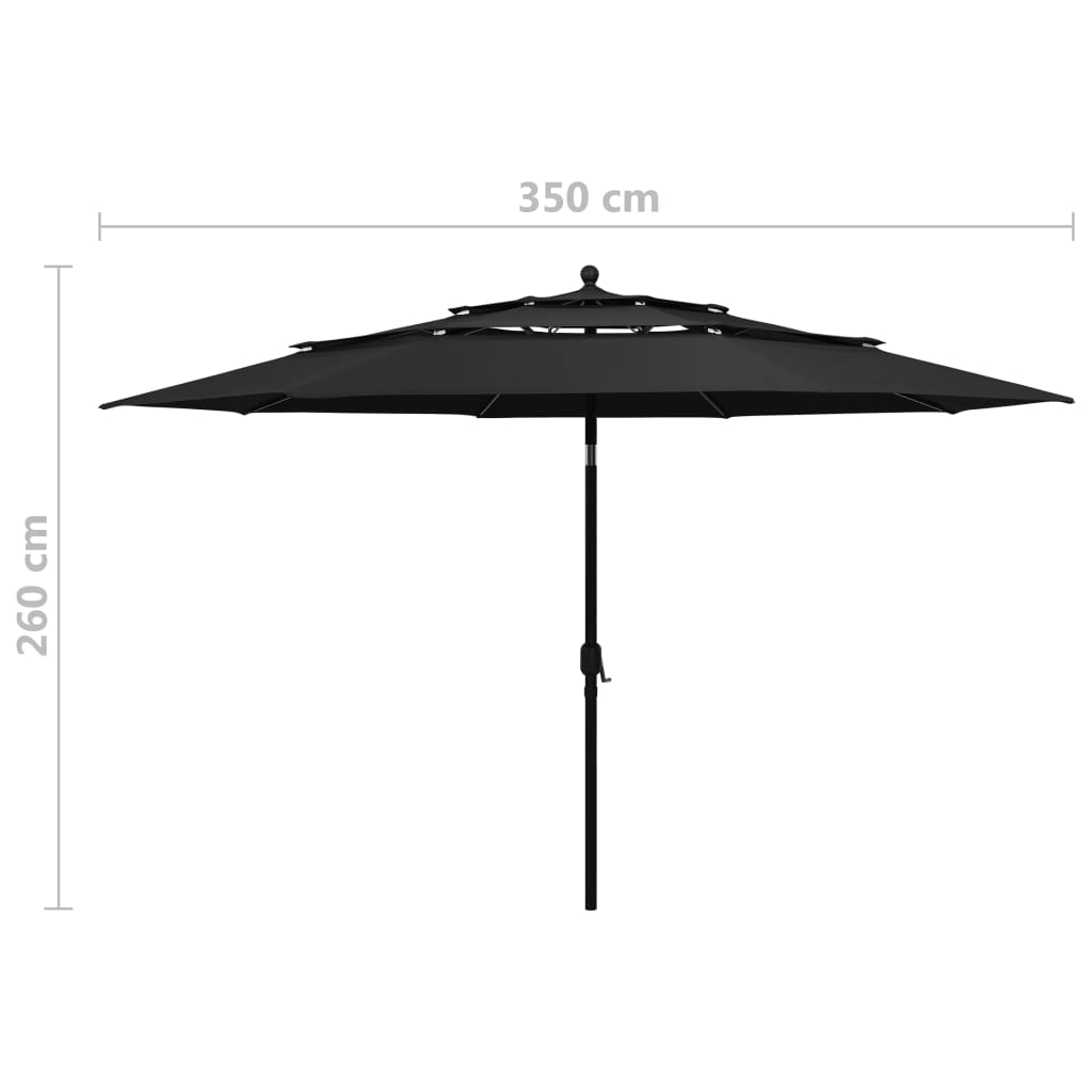 Parasol 3-laags met aluminium paal 3,5 m zwart
