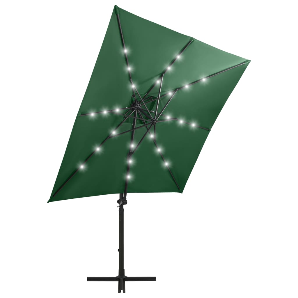 Zweefparasol met paal en LED-verlichting 250 cm groen