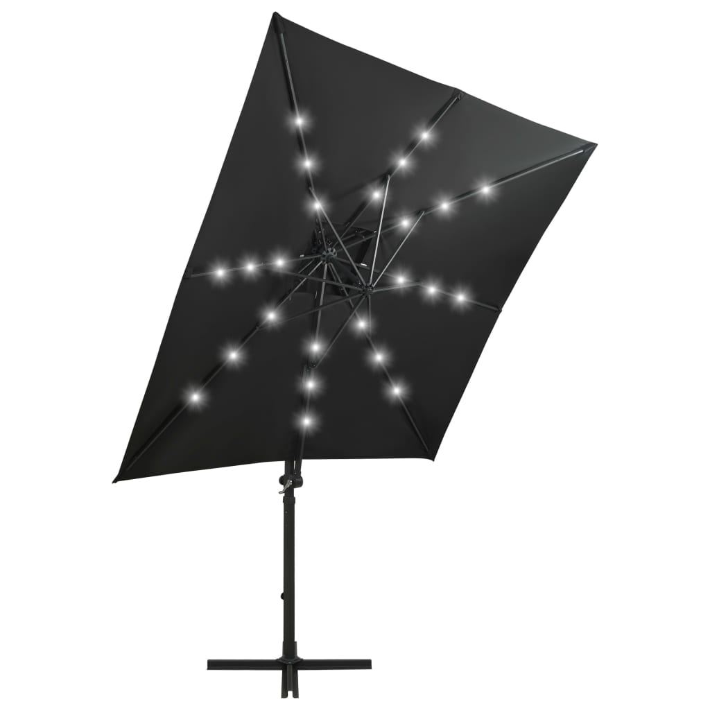 Zweefparasol met paal en LED-verlichting 250 cm zwart