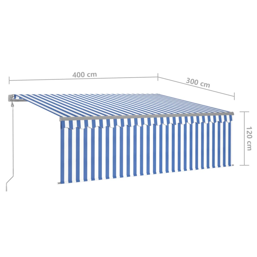 Luifel automatisch uittrekbaar met rolgordijn 4x3 m blauw wit