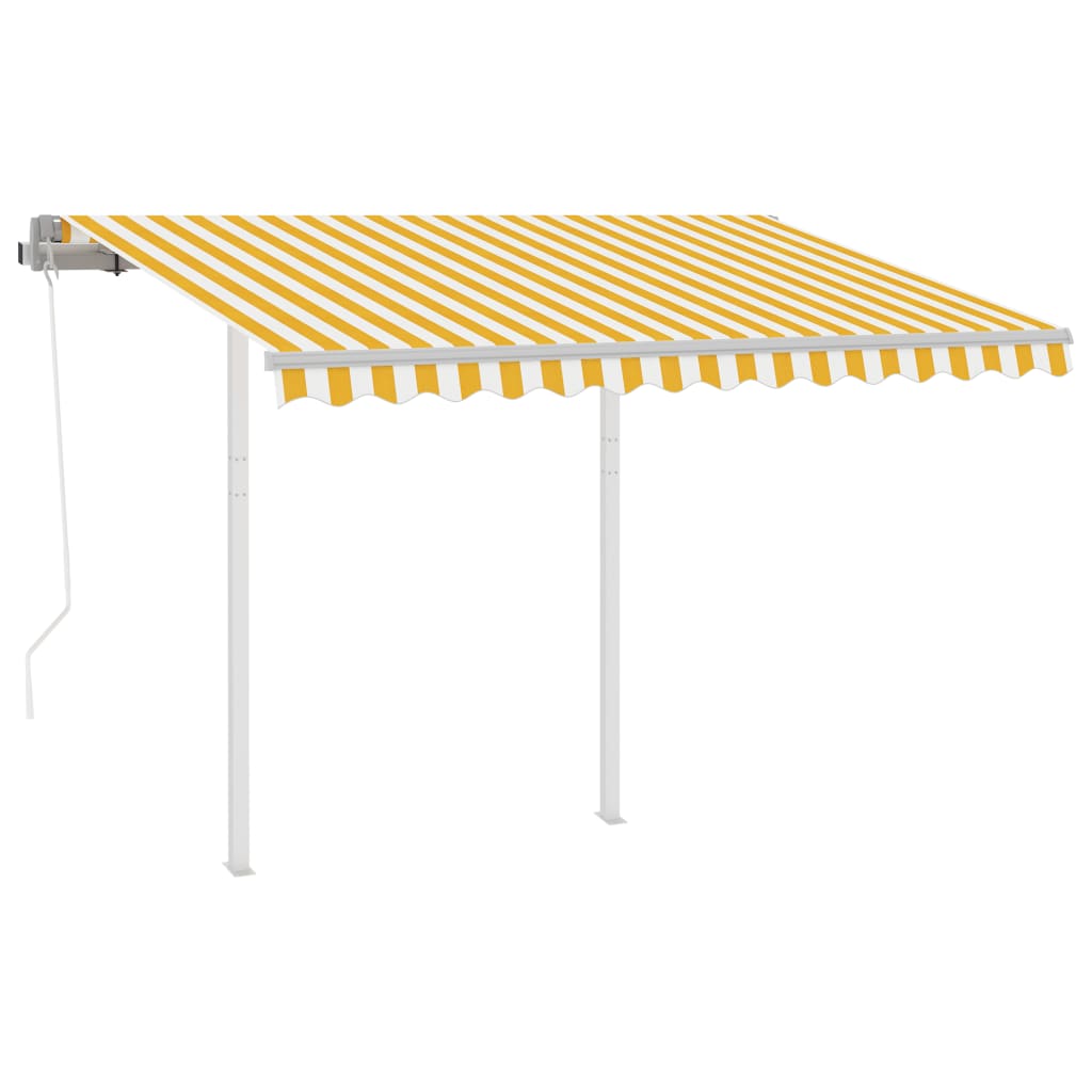 Luifel automatisch uittrekbaar met palen 3,5x2,5 m geel en wit