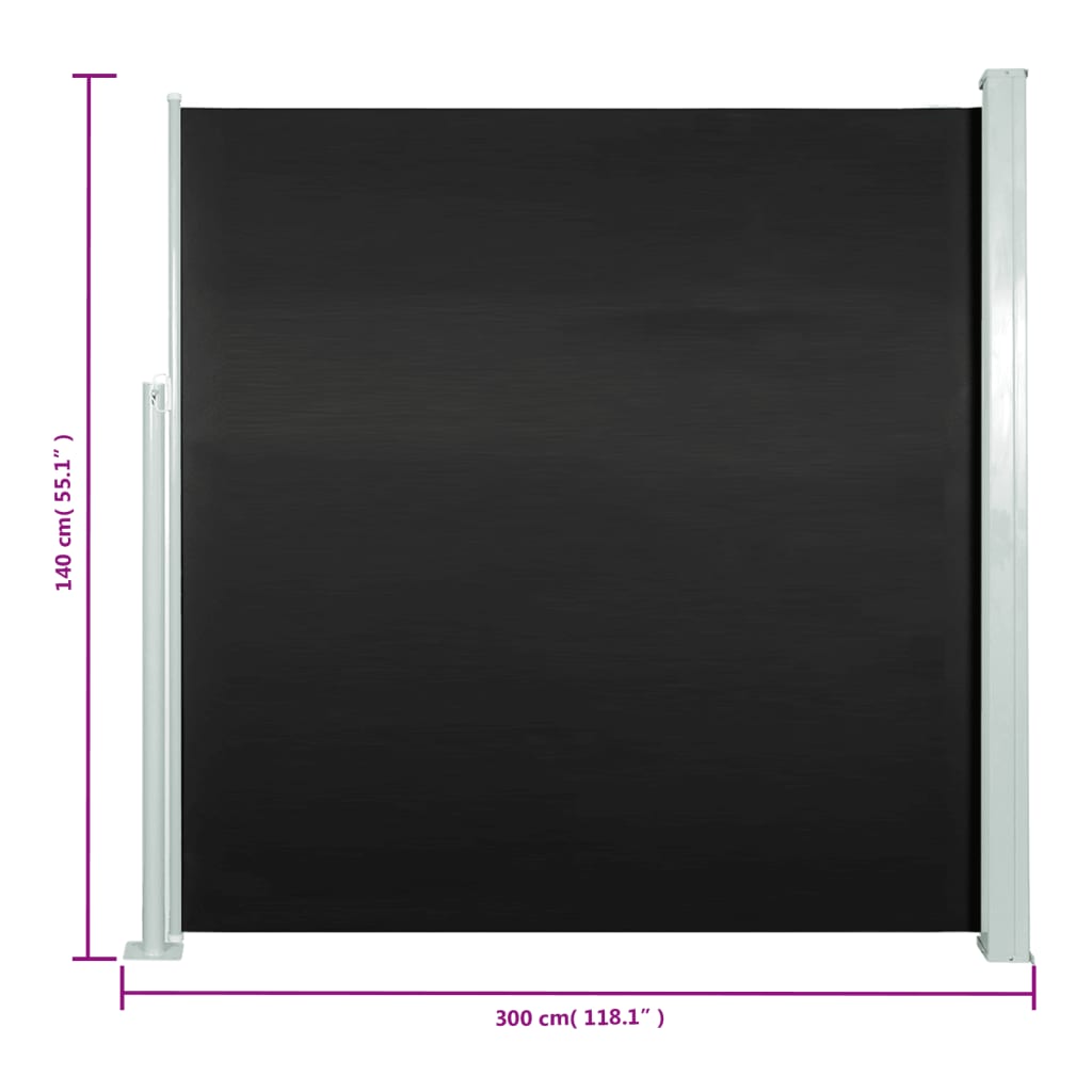 Tuinscherm uittrekbaar 140x300 cm zwart