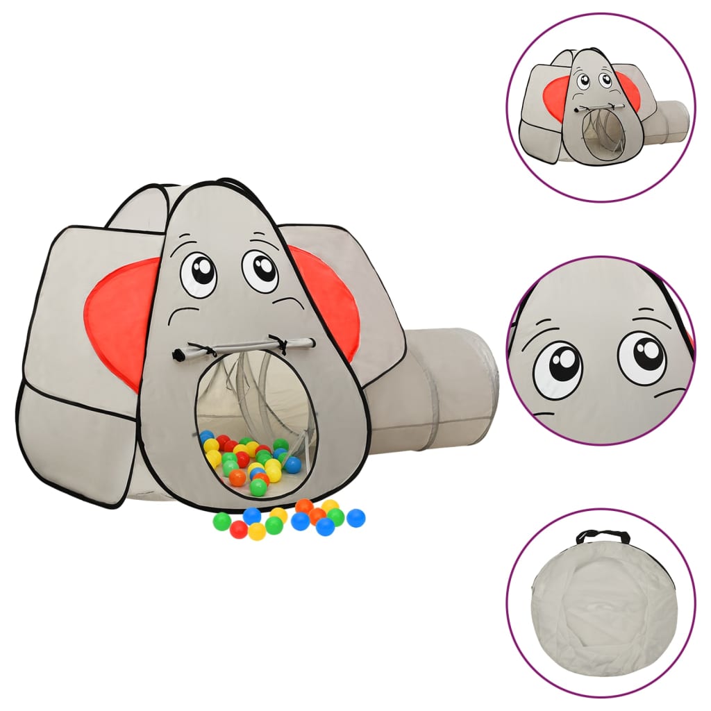Kinderspeeltent met 250 ballen olifant 174x86x101 cm grijs