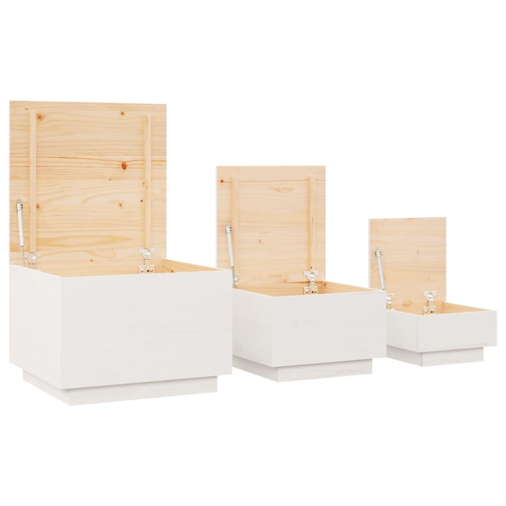 Opbergboxen met deksels 3 st massief grenenhout wit