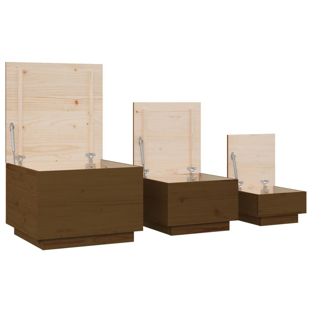 Opbergboxen met deksels 3 st massief grenenhout honingbruin