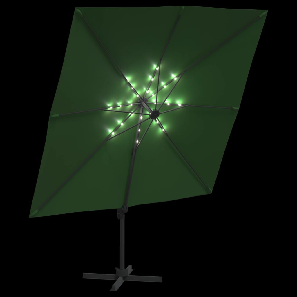 Zweefparasol met LED-verlichting 400x300 cm groen