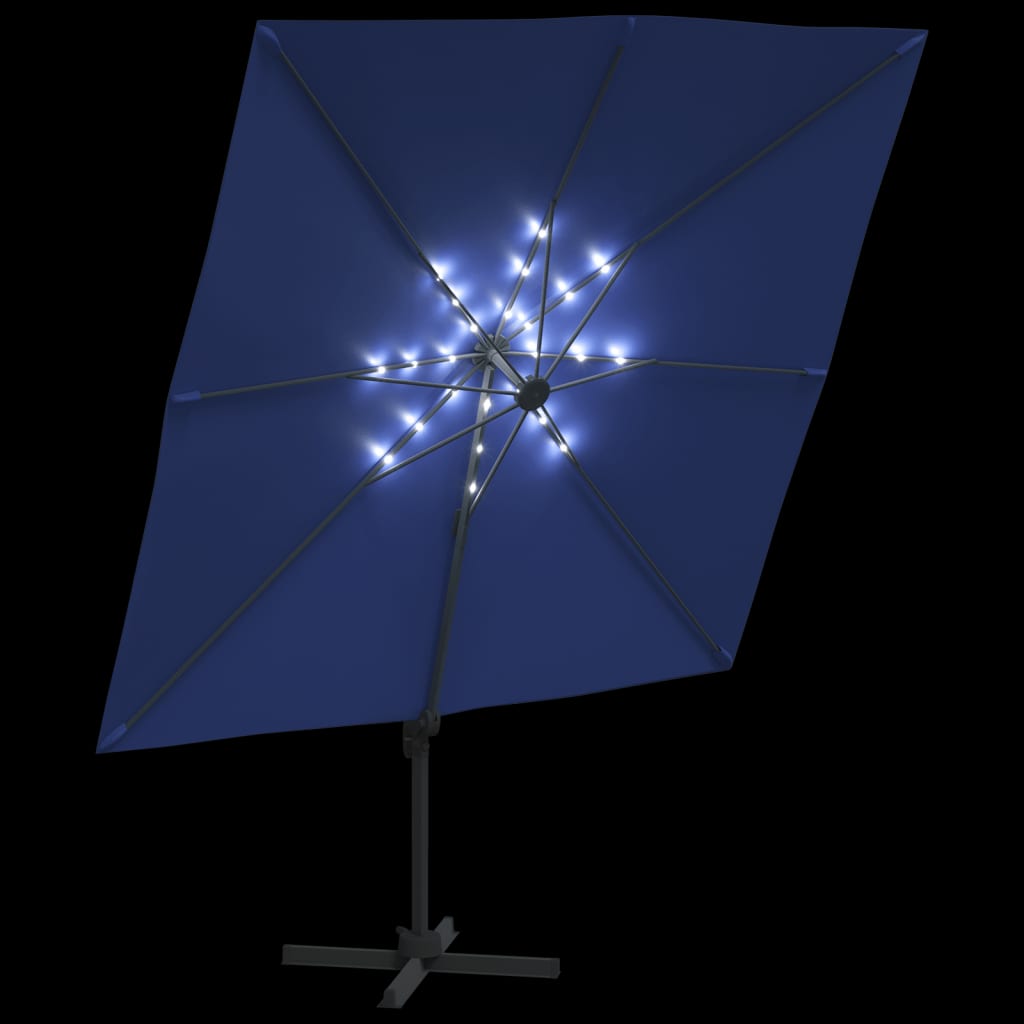 Zweefparasol met LED-verlichting 400x300 cm azuurblauw
