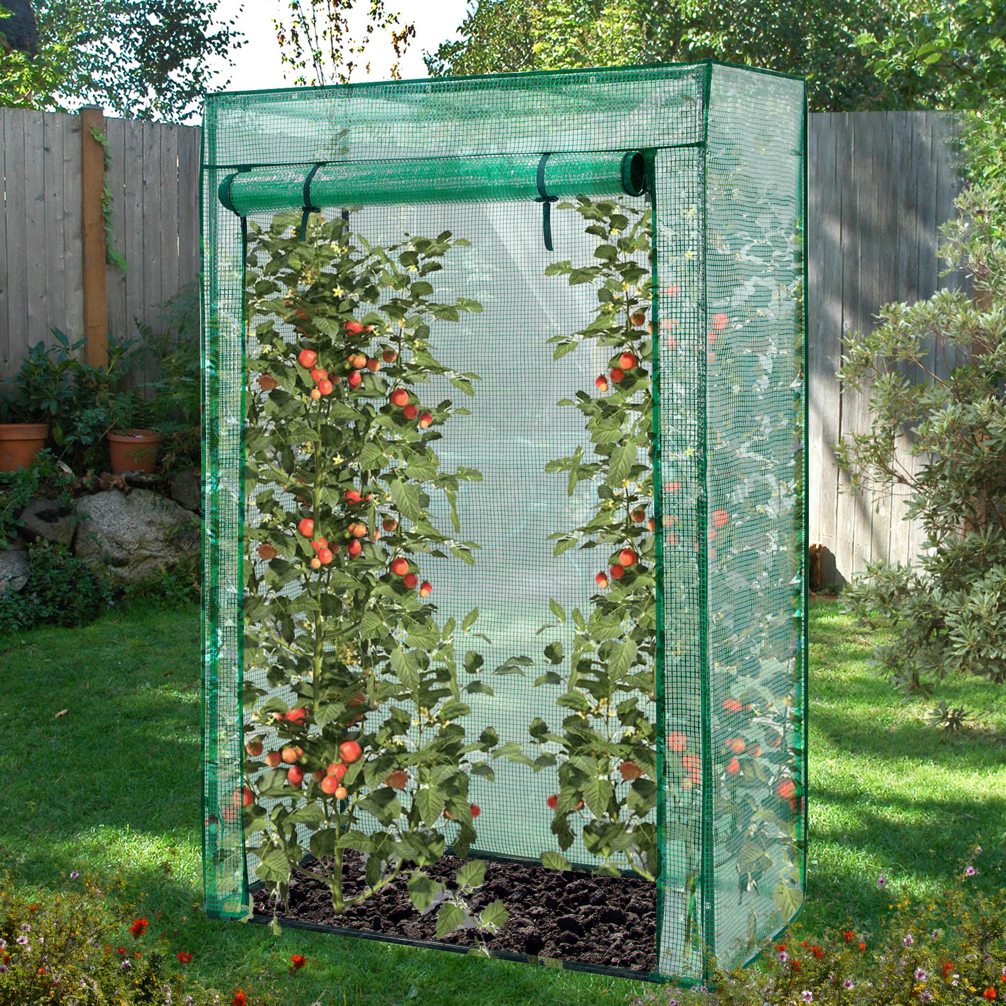 Lendo Online Tomatengewächshaus mit PE-Abdeckung 100x50x150cm Stahlgrün