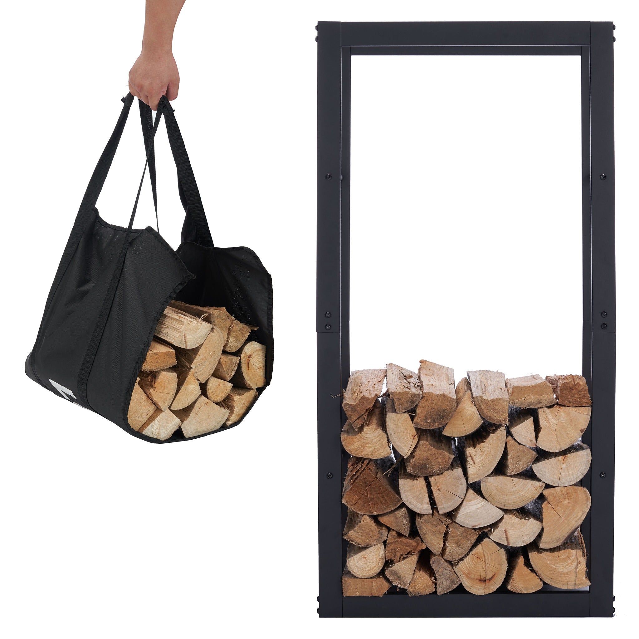 Lendo Online Support à bois de chauffage 50x25x100cm sac de transport acier noir