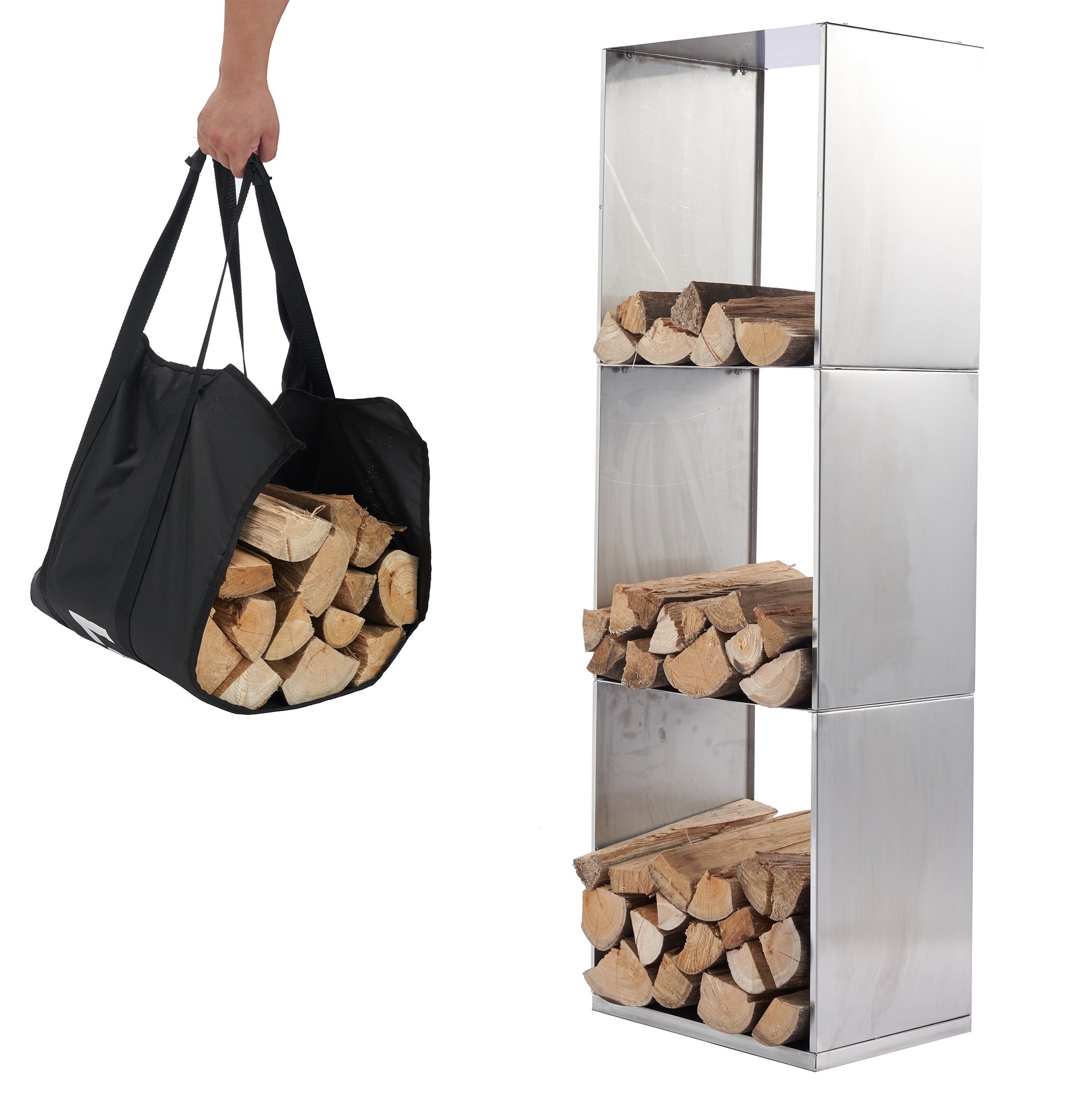 Lendo Online Brandhoutrek 40x28x120cm + draagtas zilver RVS