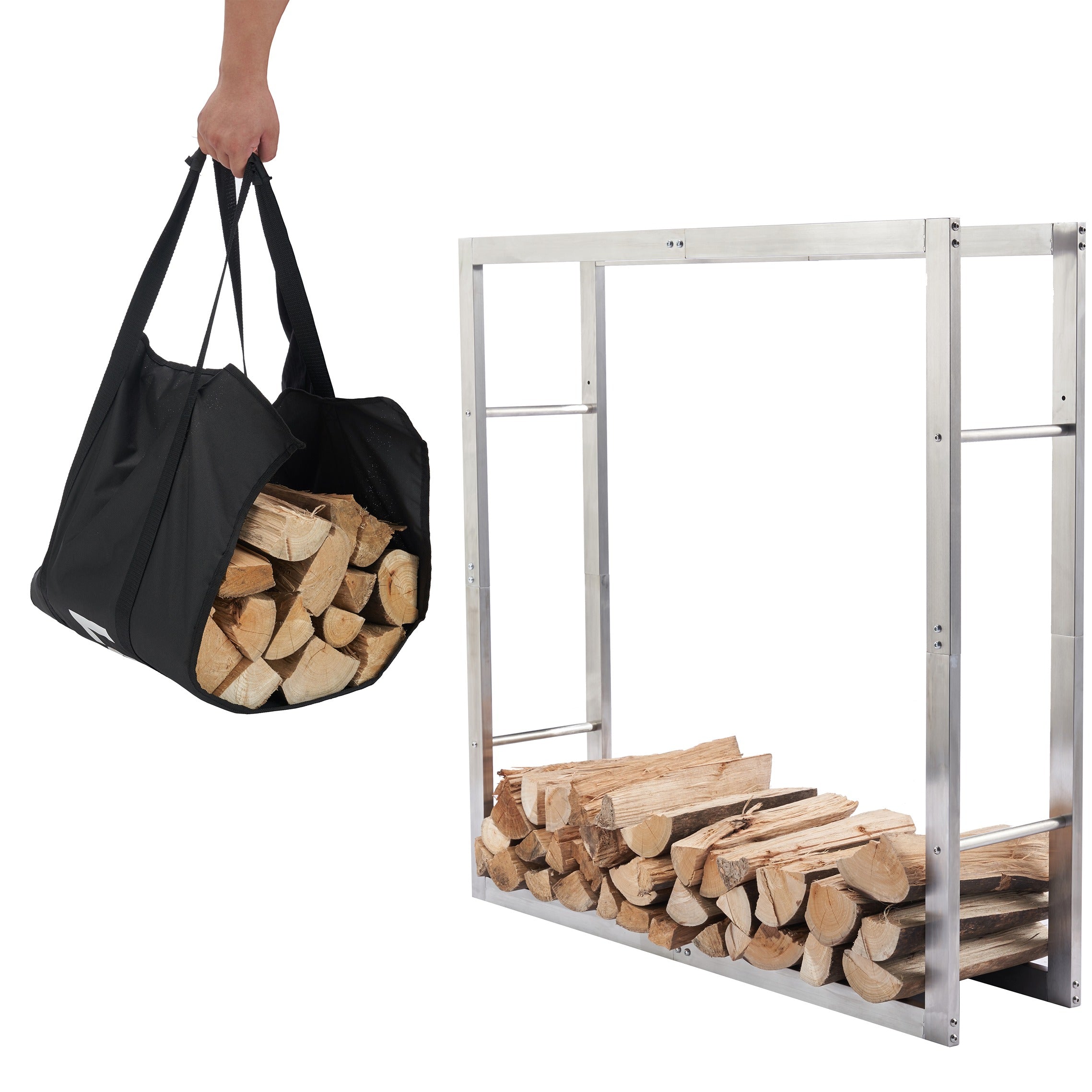 Lendo Online Support à bois de chauffage 100x25x100cm sac de transport argent acier inoxydable