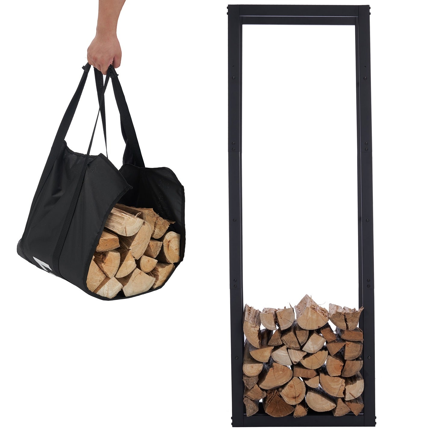 Lendo Online Support à bois de chauffage 50x25x148cm sac de transport acier noir