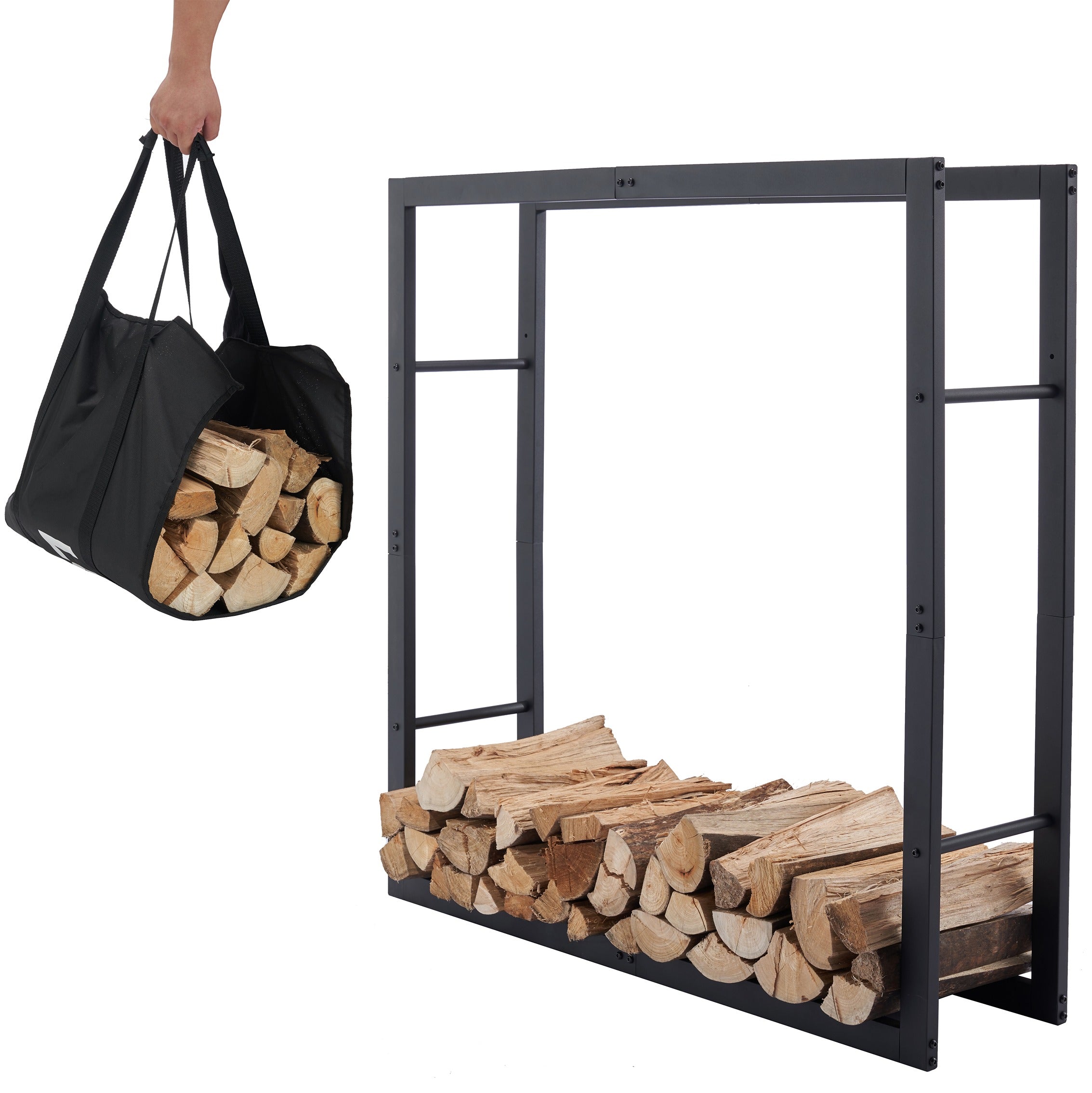 Lendo Online Support à bois de chauffage 100x25x100cm sac de transport acier noir