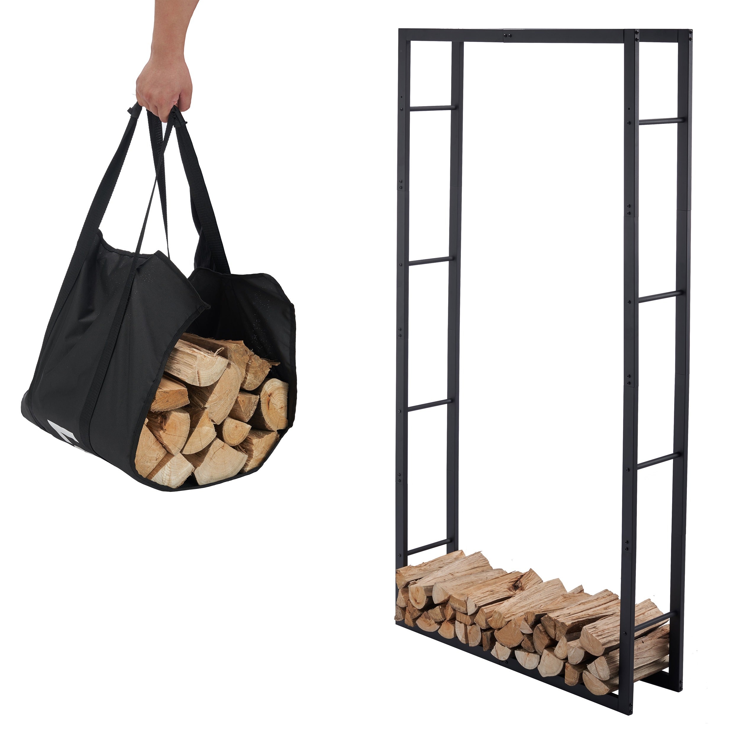 Lendo Online Support à bois de chauffage 100x25x196cm sac de transport acier noir