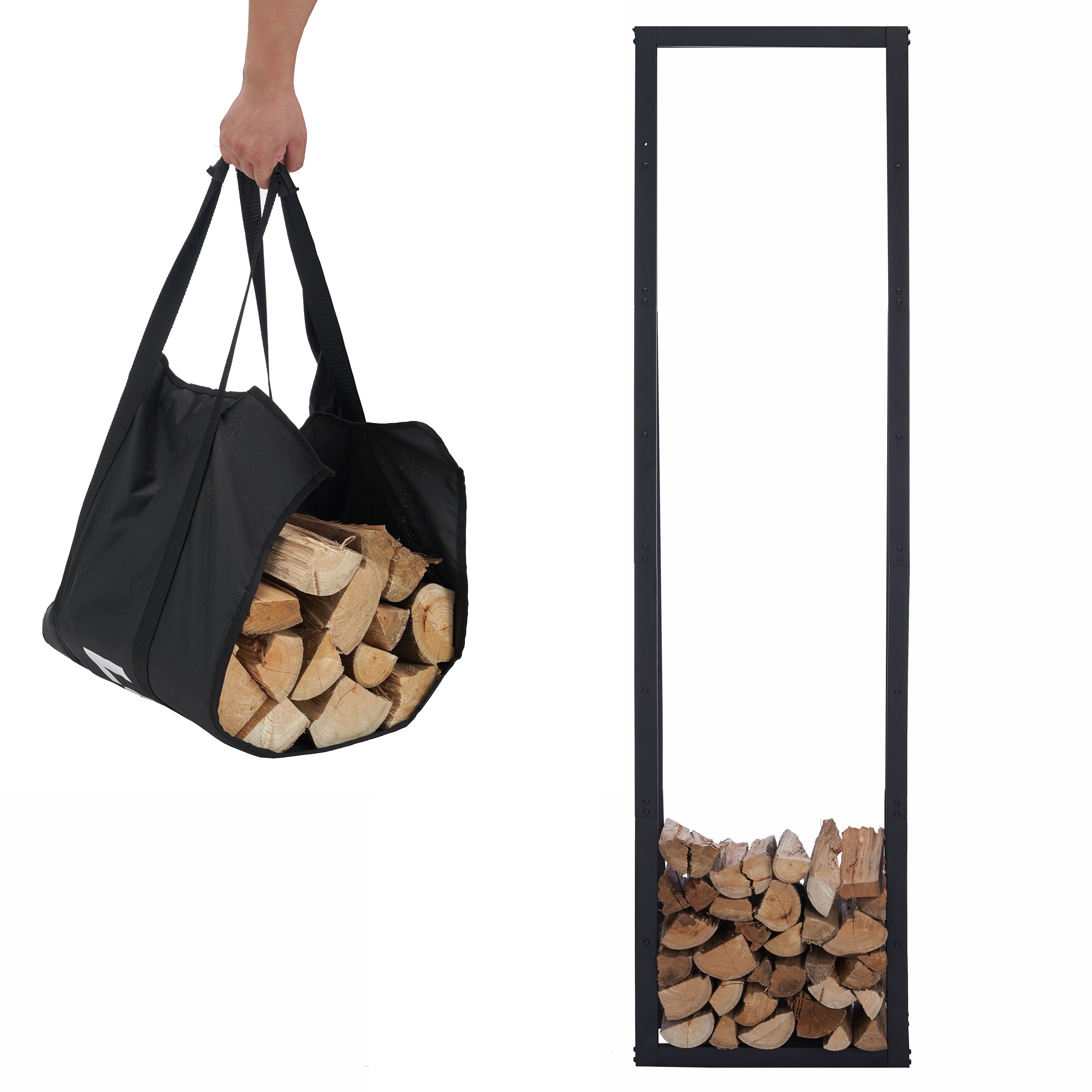 Lendo Online Support à bois de chauffage 50x25x196cm sac de transport acier noir