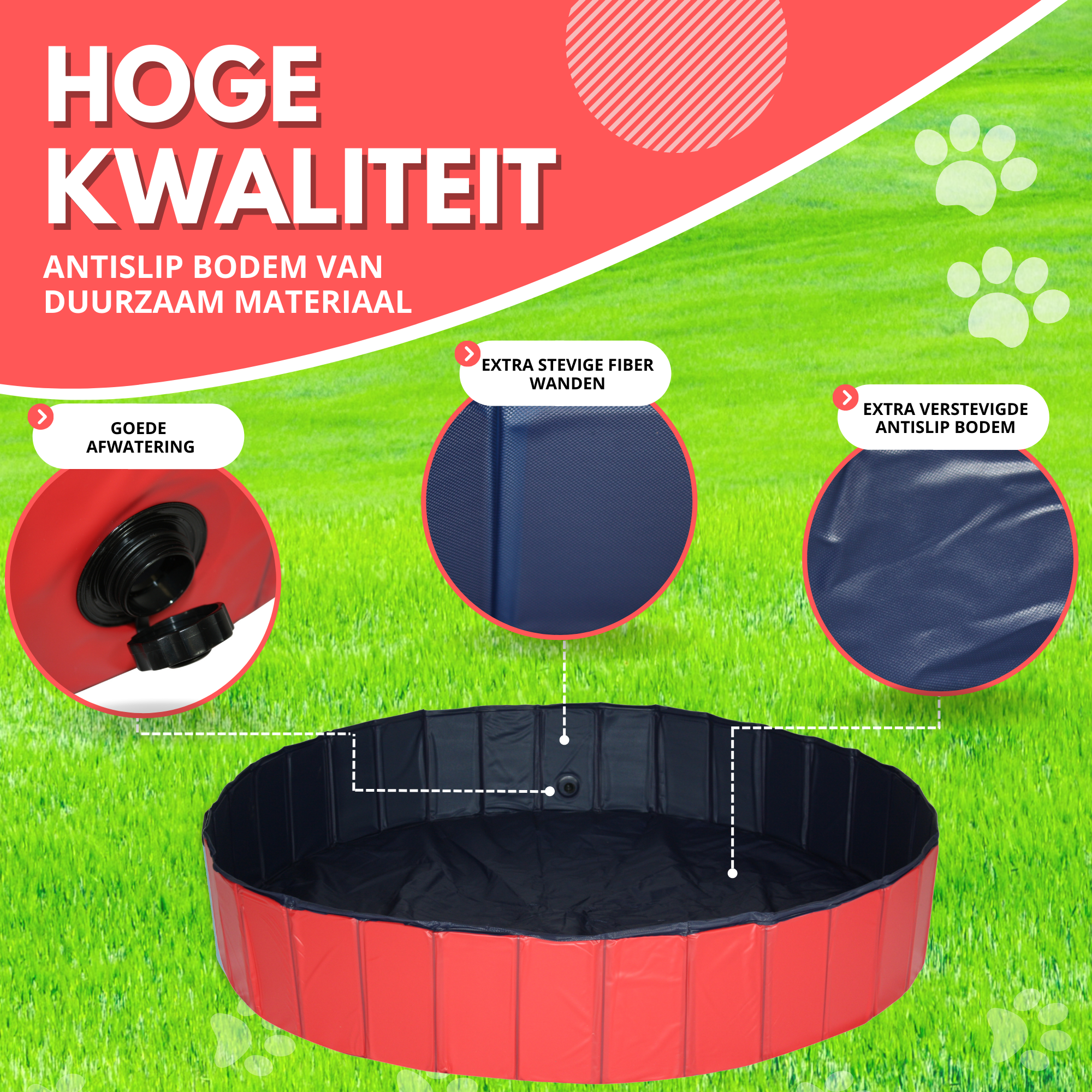 Lendo Online Hondenzwembad met borstel Ø80x20cm PVC rood