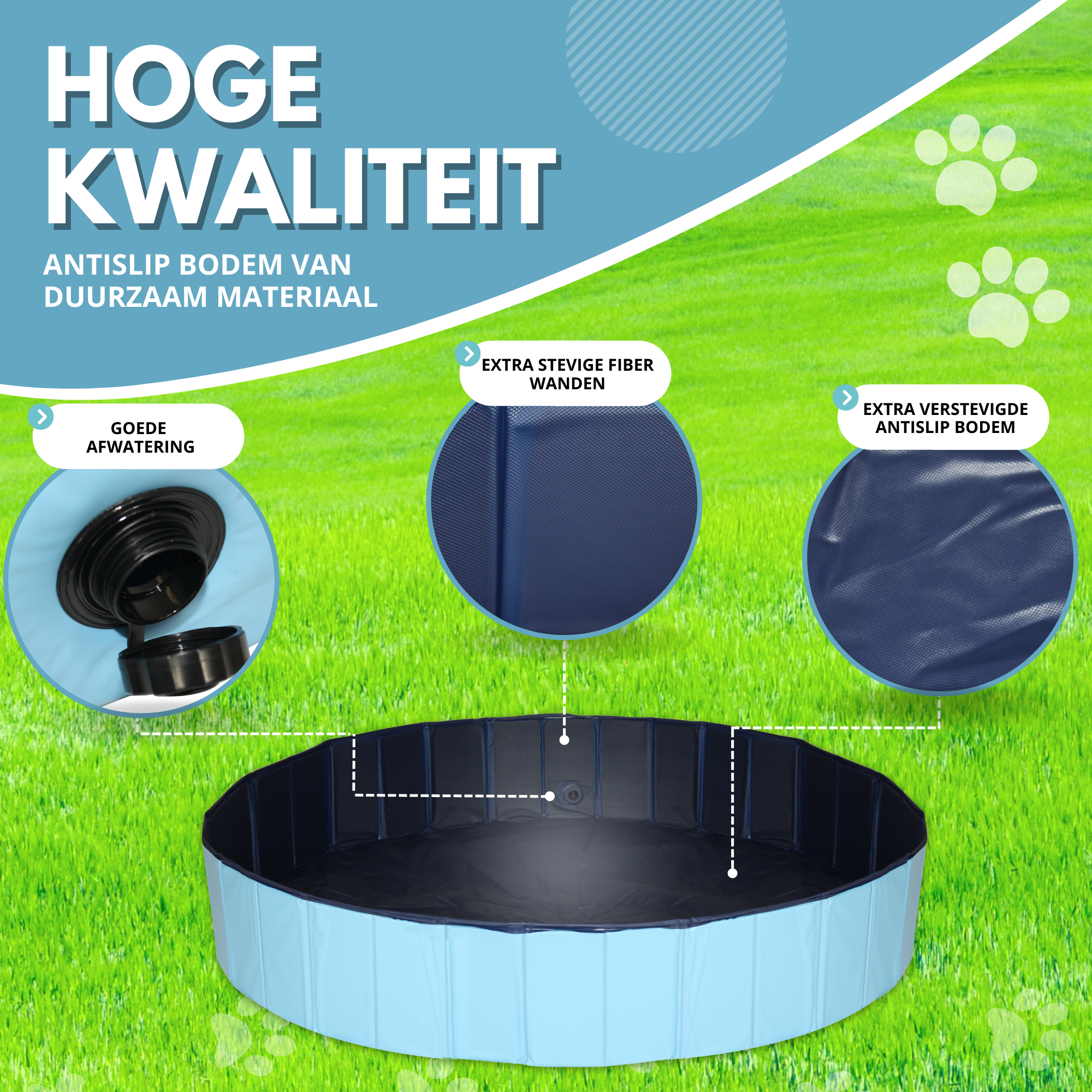 Lendo Online Hondenzwembad met borstel Ø80x20cm PVC blauw